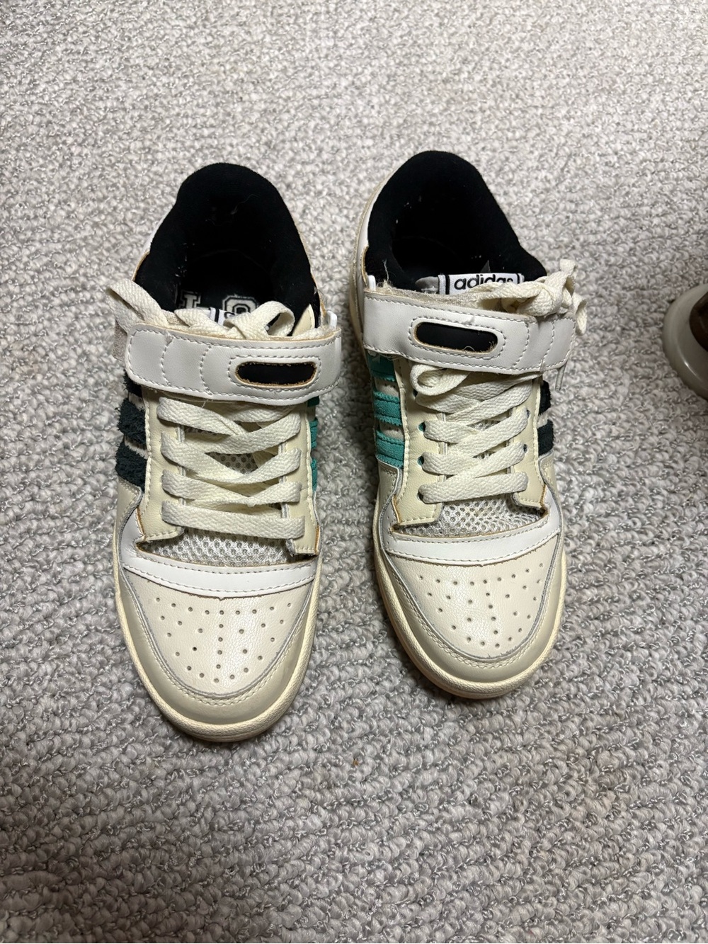 adidas Kids Cream and Black Sneakers with Teal Stripes
